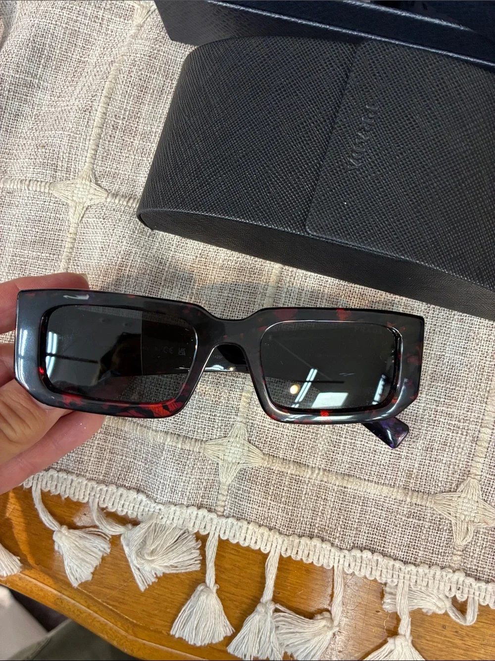 Authentic Prada SPR 06YS Rectangular Tortoiseshell Sunglasses - Black and Brown - Picture 2 of 8